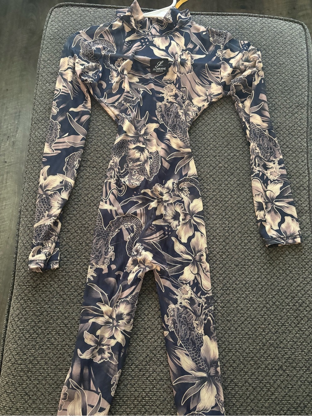 Lorna Jane Navy Floral Long-Sleeve Jumpsuit Romper